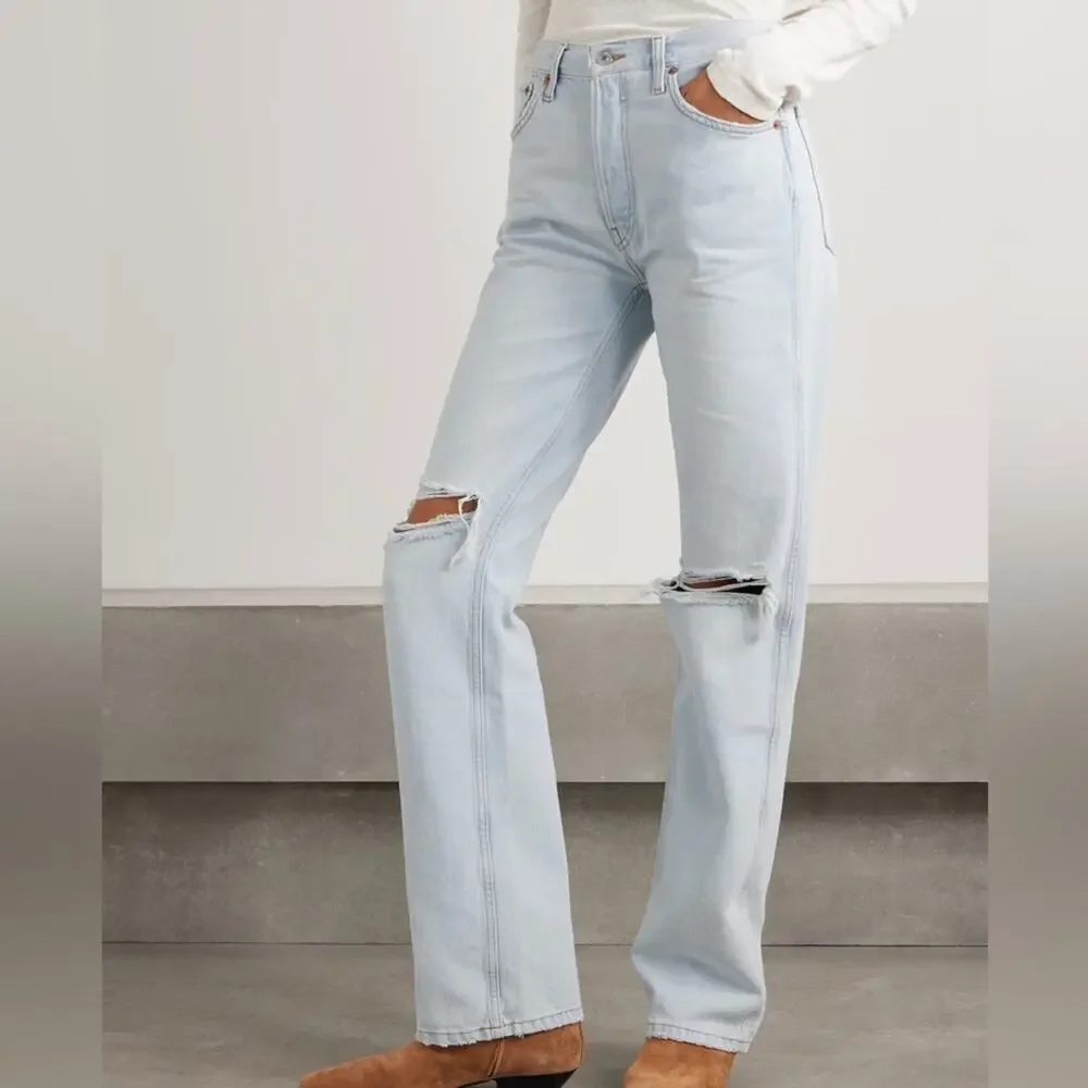 $295 Re/Done 90s High Rise Loose Bleach Destroy - 25